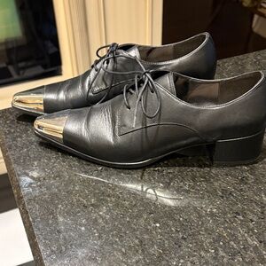 Zara Black Leather Oxfords with Metallic Accents